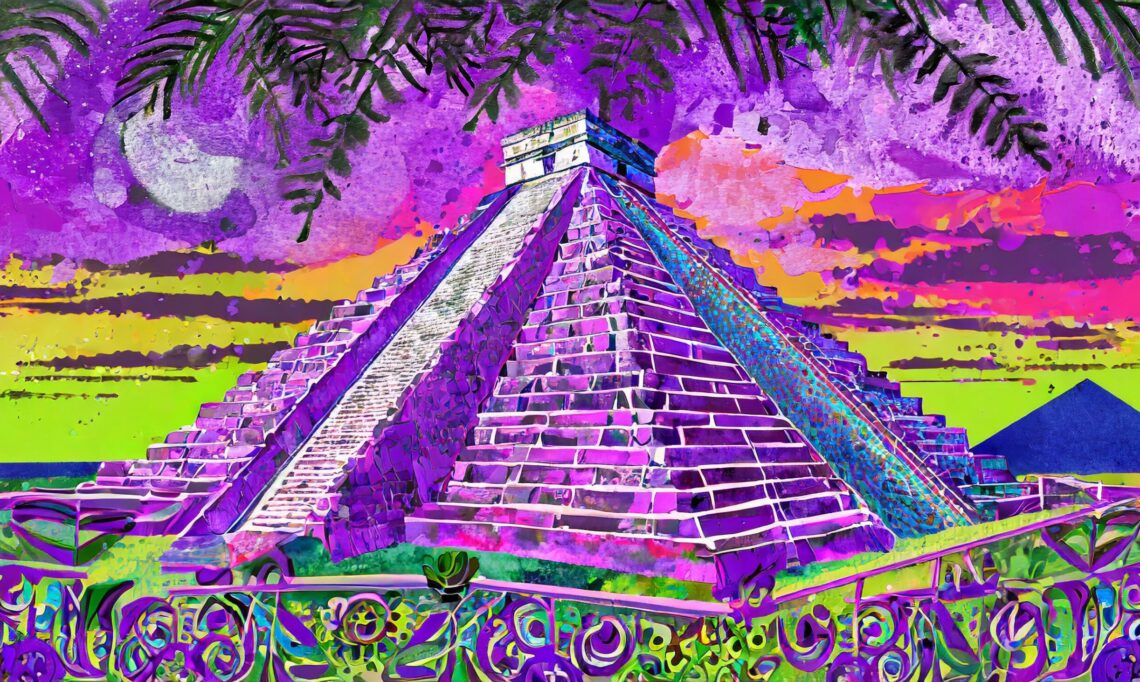 Firefly méxico, pyramid, mayan Design, concept, colorful, collage 25567